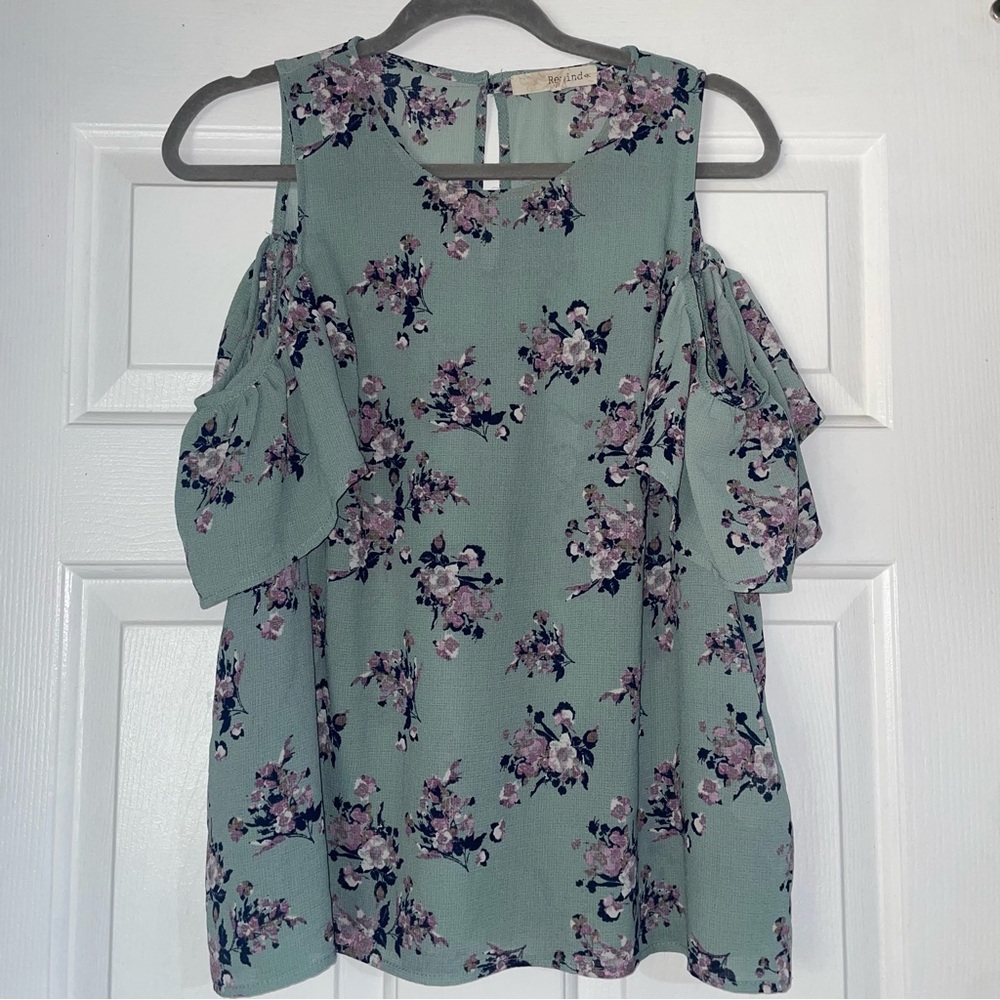 Women’s floral and blue off the shoulder blouse- size XL